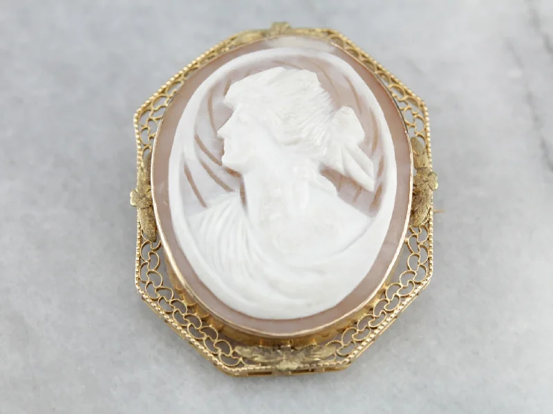 Sharp brooches and pins with angular stone elegance -Art Nouveau Cameo Gold Filigree Pendant or Brooch