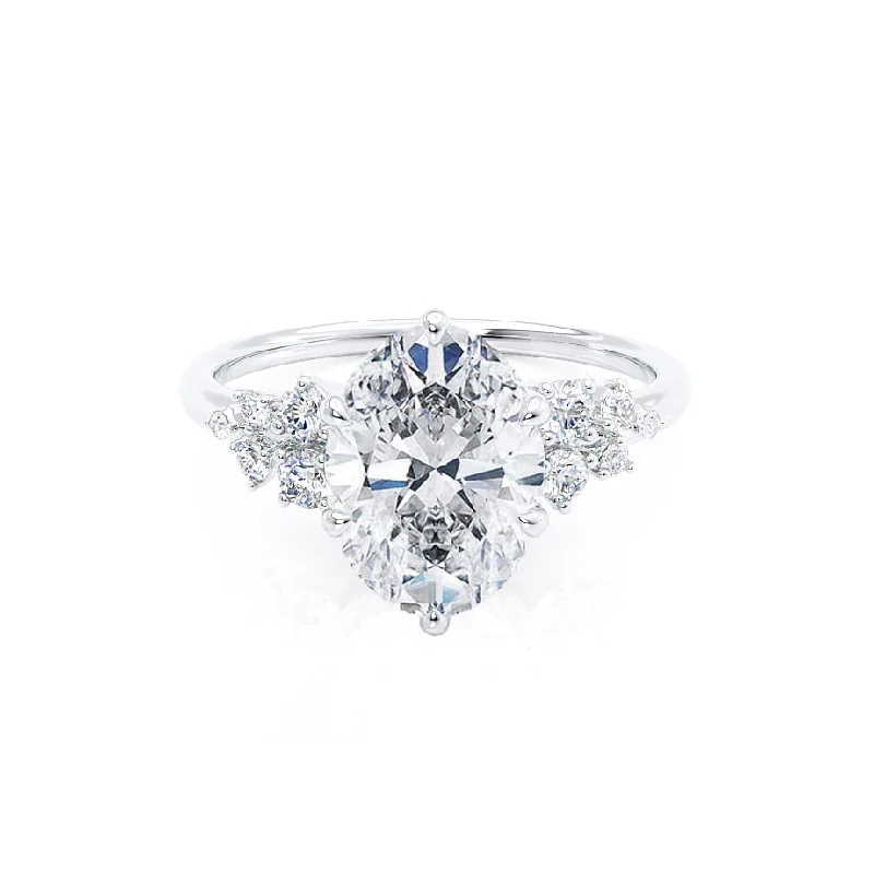 Diamond Rings for Artists' Style-ALYA - Oval Diamond Starburst Cluster Shoulder Set Platinum 950 Engagement Ring