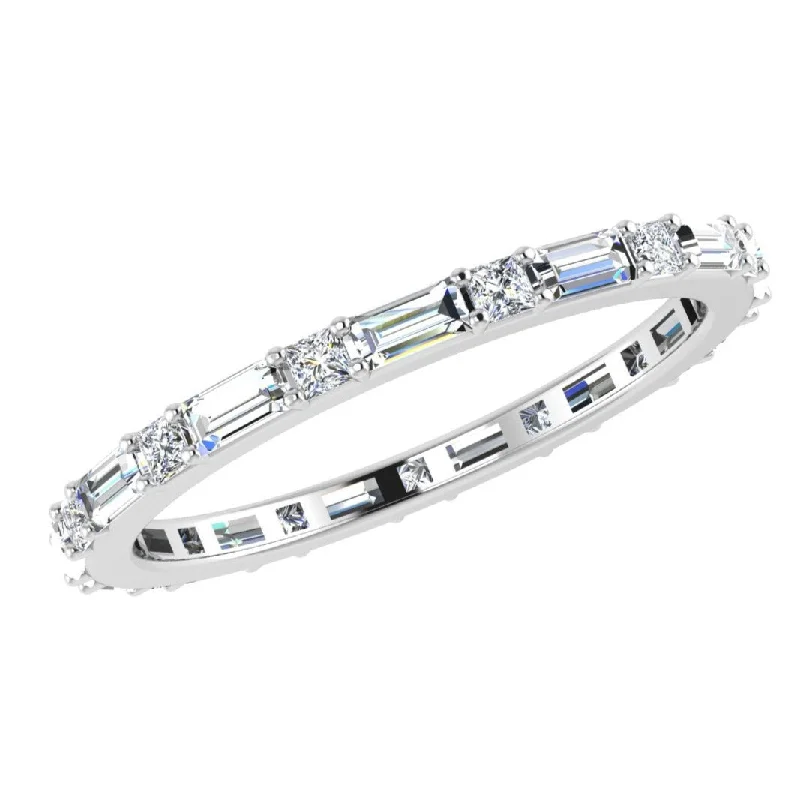 Diamond Rings with Braided Bands for Intricate Look-Baguette and Princess Diamond Stackable Eternity Ring