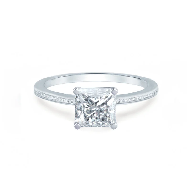 Diamond Rings for Teachers' Decoration-IRIS - Princess Diamond Petite Channel set 18k White Gold Engagement Ring