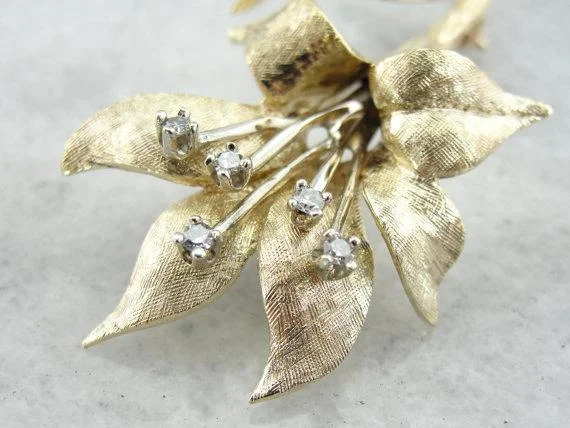 Brooches and pins inspired by nature with gems -Diamond Lily Gold Flower Brooch