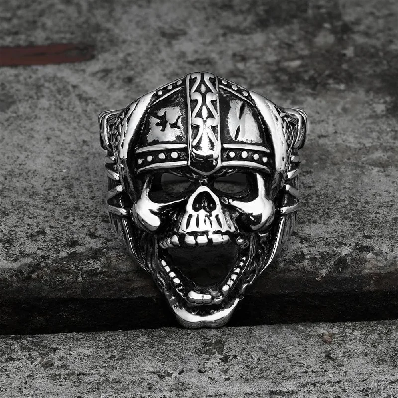 Etched rings with gem details for uniqueness -Berserker Stainless Steel Viking Skull Ring