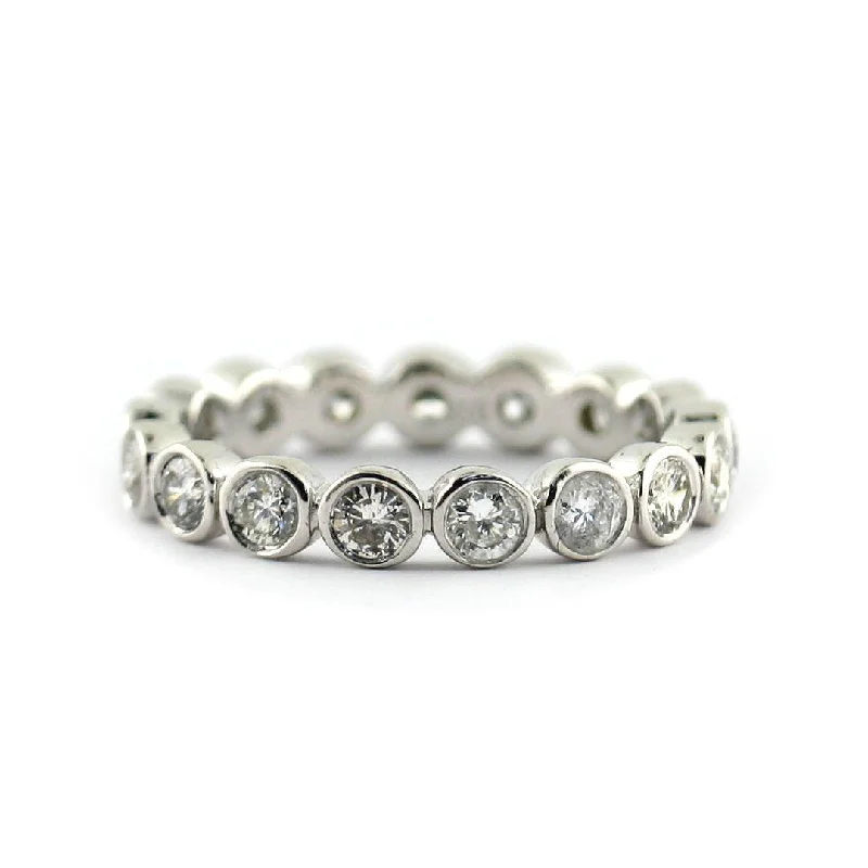 Diamond Rings with Aquamarine Detail for Calm Appeal-Bezel-Set Round Diamond Eternity Band