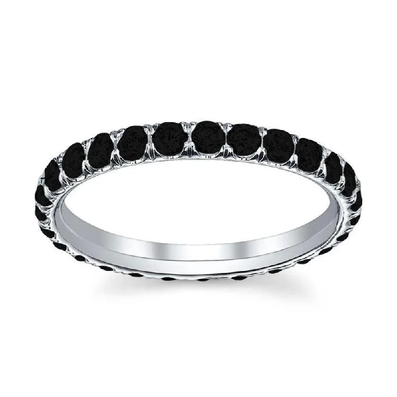 Diamond Rings with Sapphire Pairing for Brilliance-Black Diamond U-Pave Eternity Ring