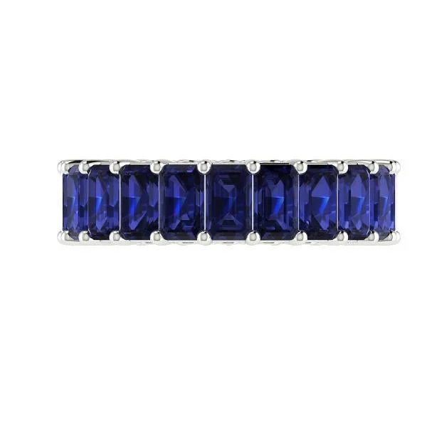 Diamond Rings for Valentine's Day-Blue Sapphire and Diamonds Eternity Anniversary Wedding Stackable Band 18k Gold