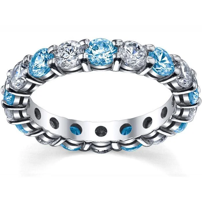 Diamond Rings for Engineers' Design-4.00cttw Diamond and Blue Topaz Eternity Ring