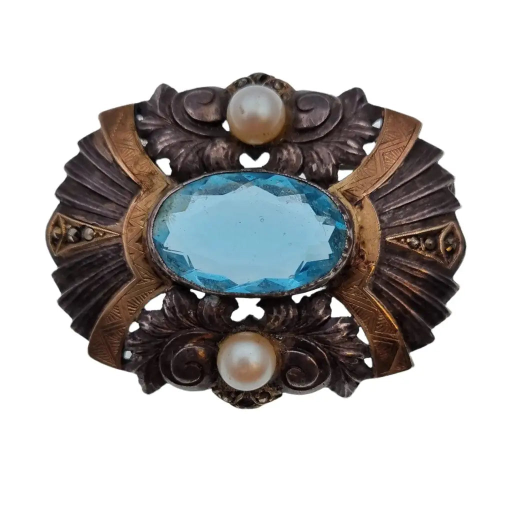 Open brooches and pins with airy stone designs -Silver art deco brooch, vintage silver jewelry for women, blue brooch.