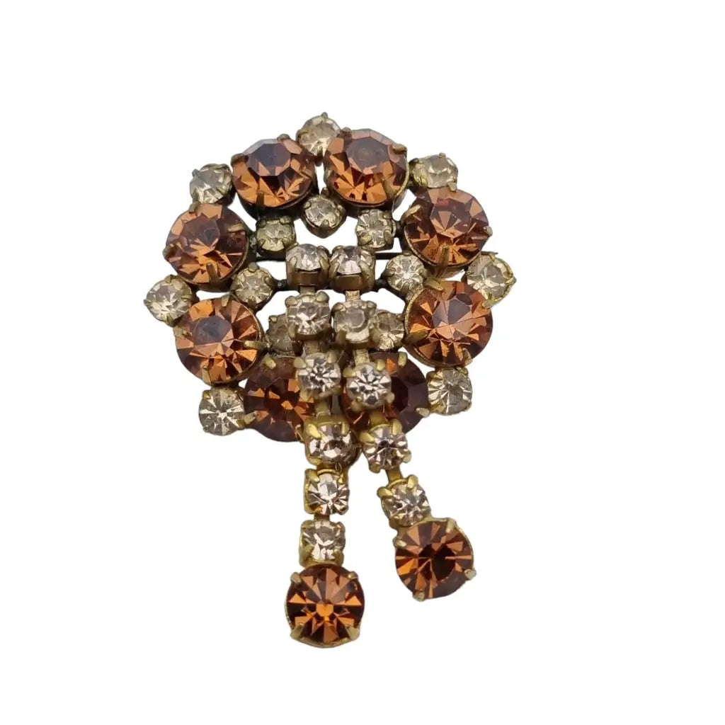 Brooches and pins featuring hematite for dark glow -Vintage art deco brooch, brown cascading rhinestone cluster, circa 1960.