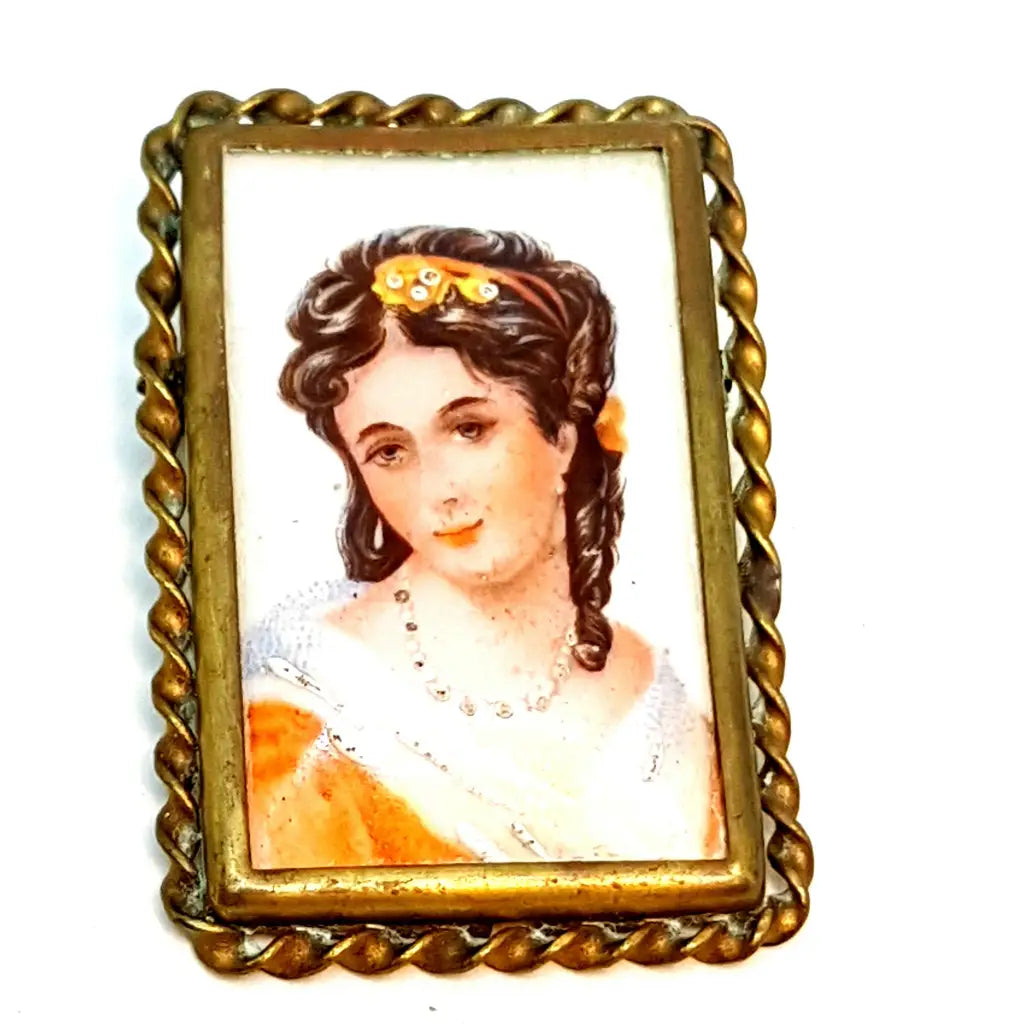 Brooches and pins inspired by cosmos with stones -Vintage French limoges porcelain cameo brooch, 1940s, ornaments.