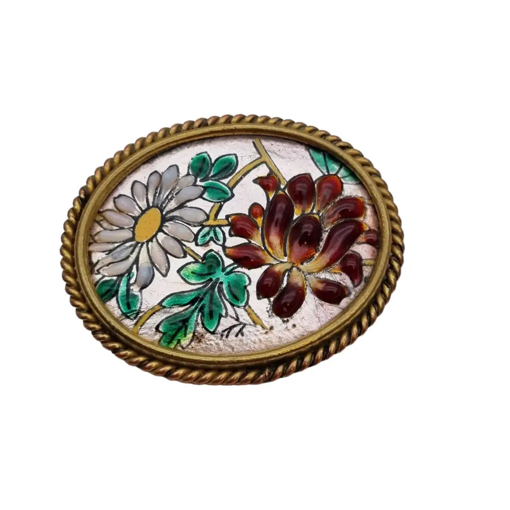 Brooches and pins featuring aquamarine for cool tones -Antique enamel flower brooch for women, r burdairon paris.