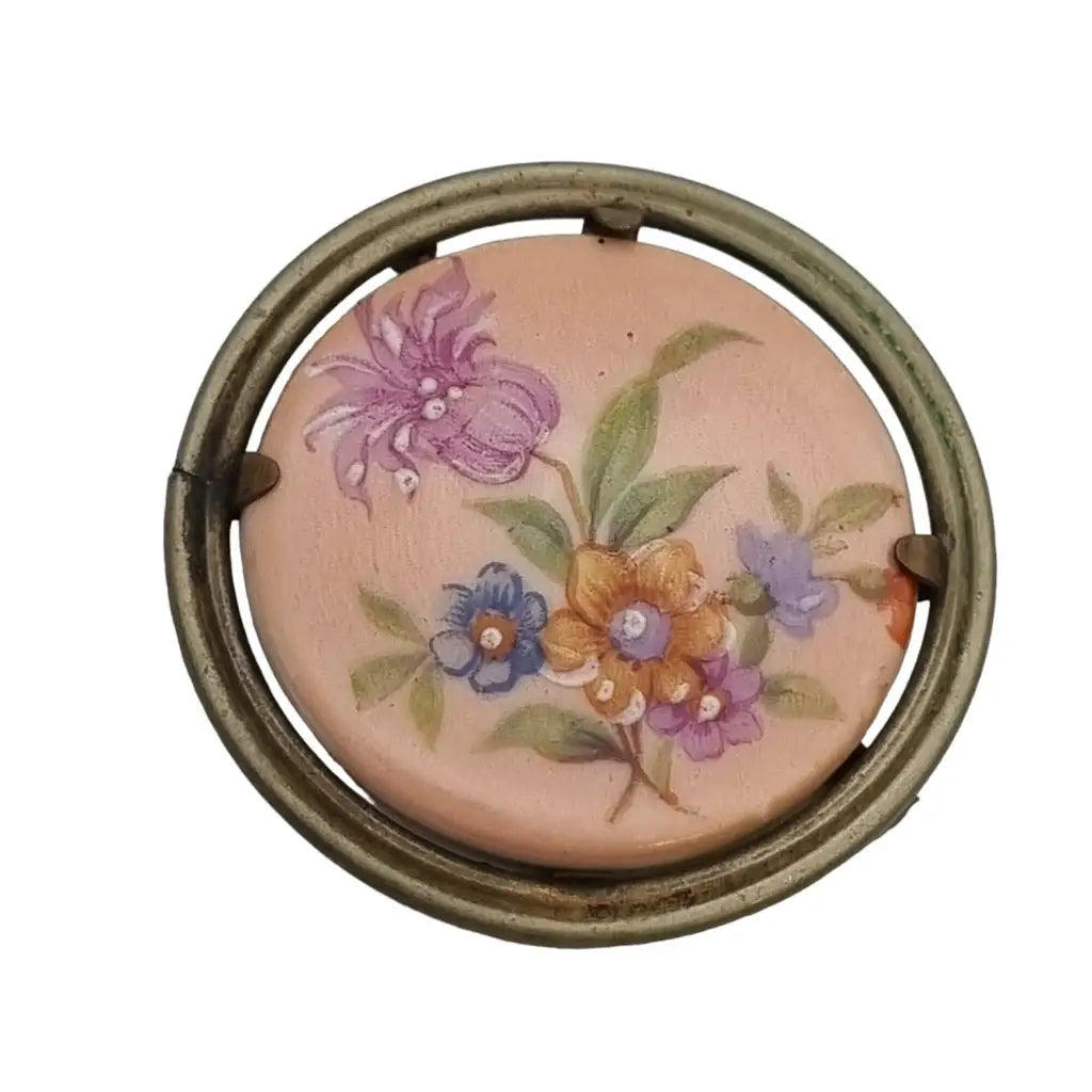 Brooches and pins featuring agate for stone bands -Antique floral brooch from Limoges, French porcelain, collection accessories.