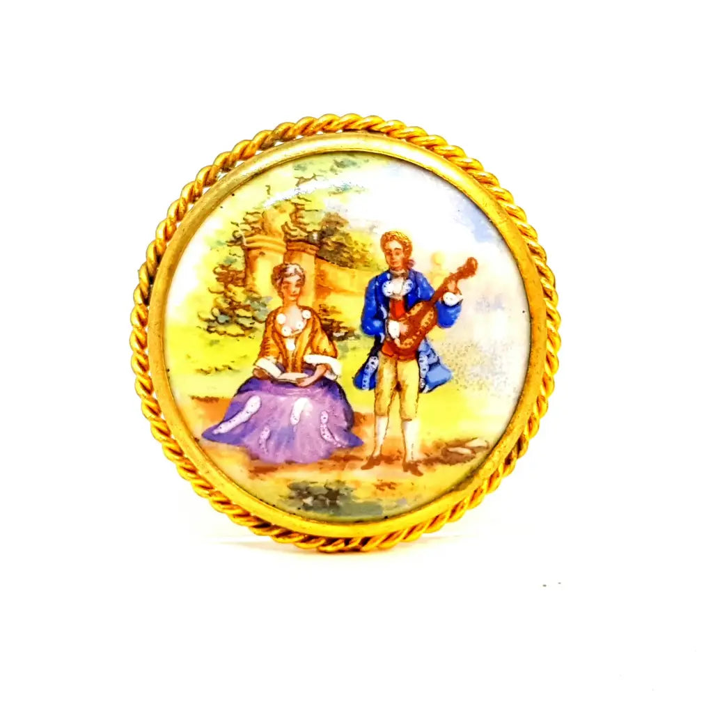 Brooches and pins with vintage stone settings charm -French porcelain romantic scene limoges brooch for women.