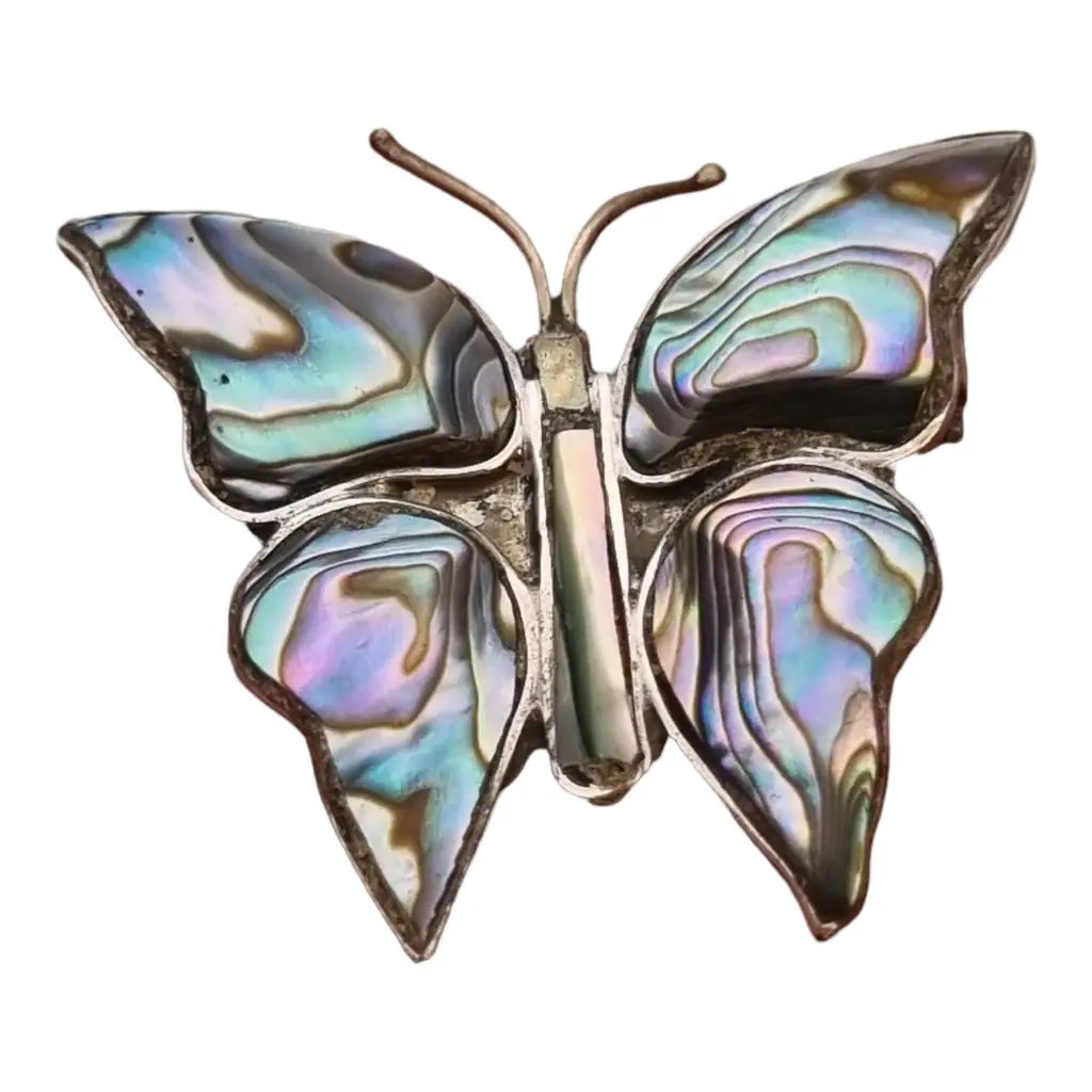 Brooches and pins made with recycled eco metals -Butterfly brooch in silver, abalone shell pin, silver jewelry.