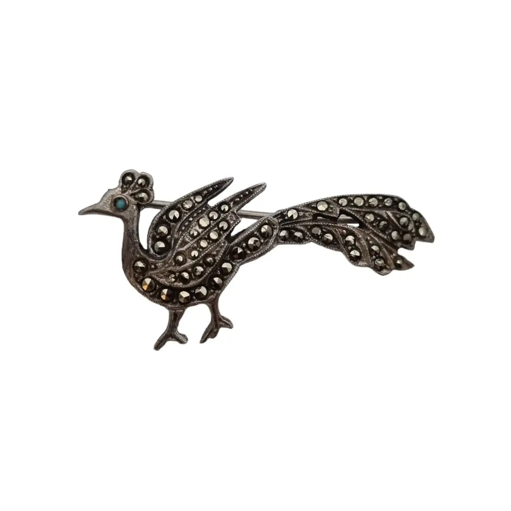 Brooches and pins perfect for kids with stones -Silver peacock brooch, silver bird pin, sterling silver brooch.