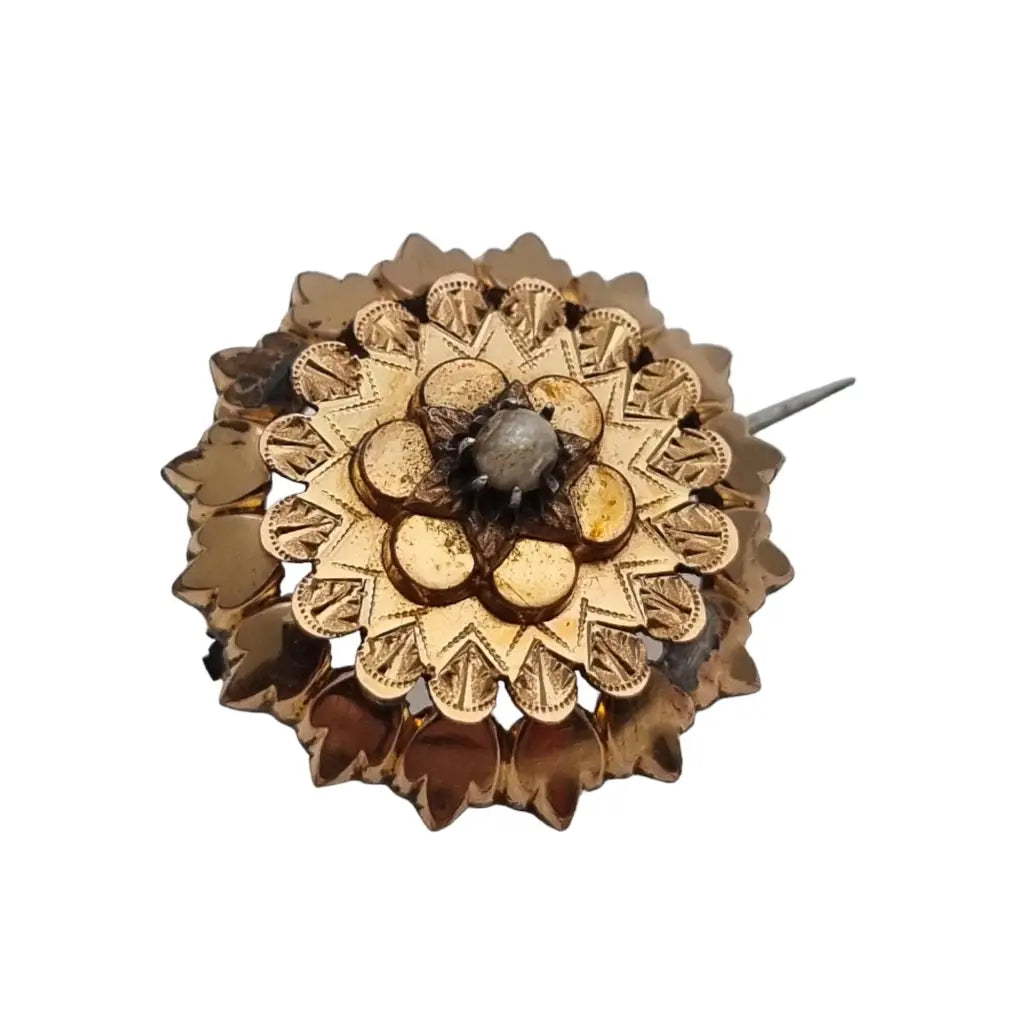 Brooches and pins crafted with eco-friendly materials -Women's Victorian French vintage round brooch, delicate gold button.