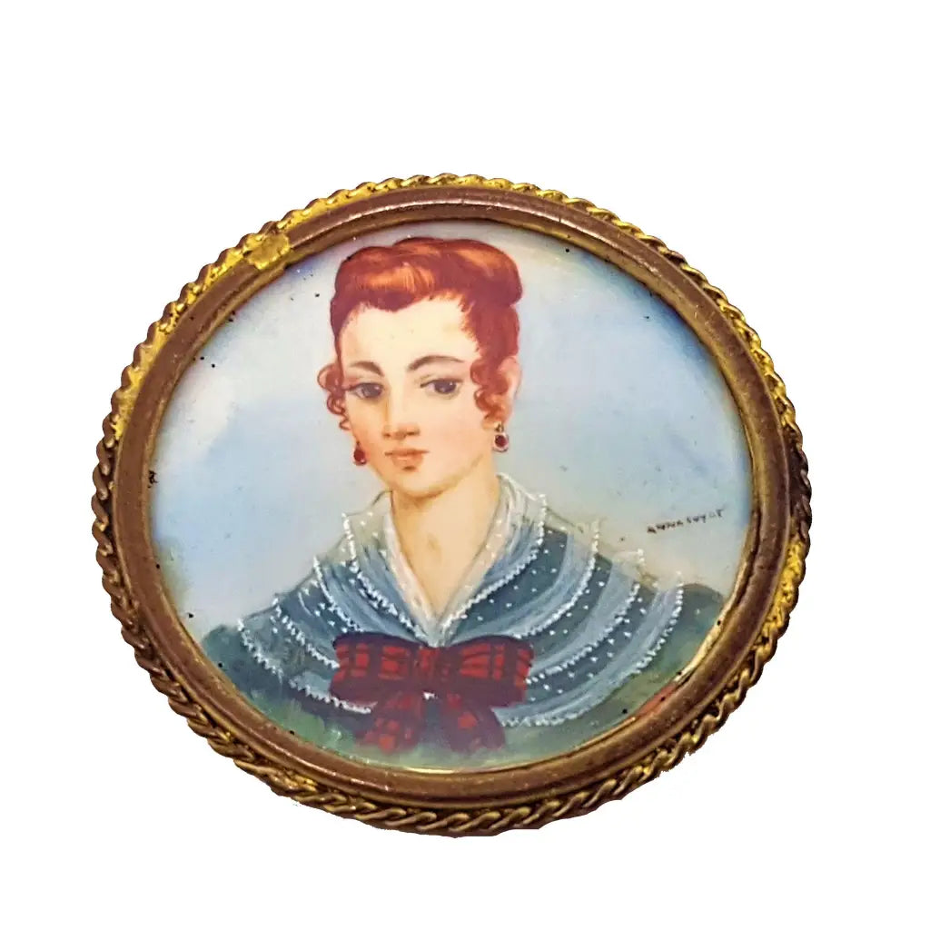 Chunky brooches and pins for big accessory impact -Victorian Miniature Hand Painted Lady's Brooch Cameo Brooch.