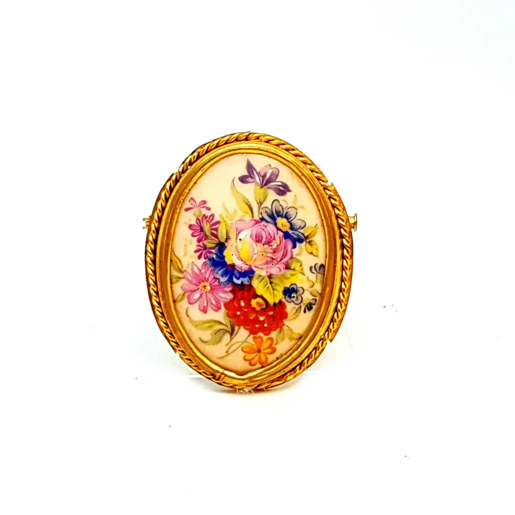 Quartz brooches and pins with clear stone elegance -Vintage French limoges porcelain brooch, floral scene, circa 1940.