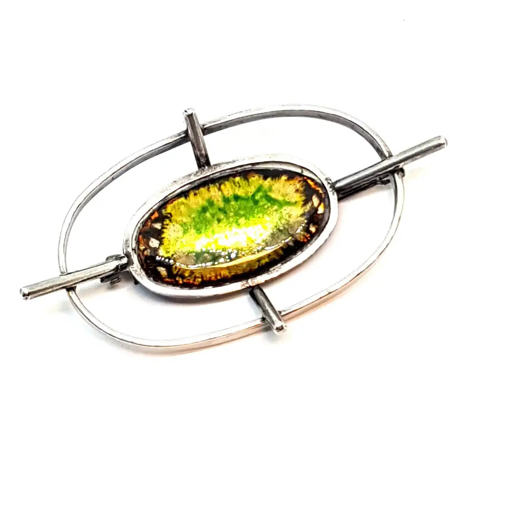 Birthstone brooches and pins with personal picks -Vintage silver and green enamel brooch. Circa 1970. Antique jewelry.