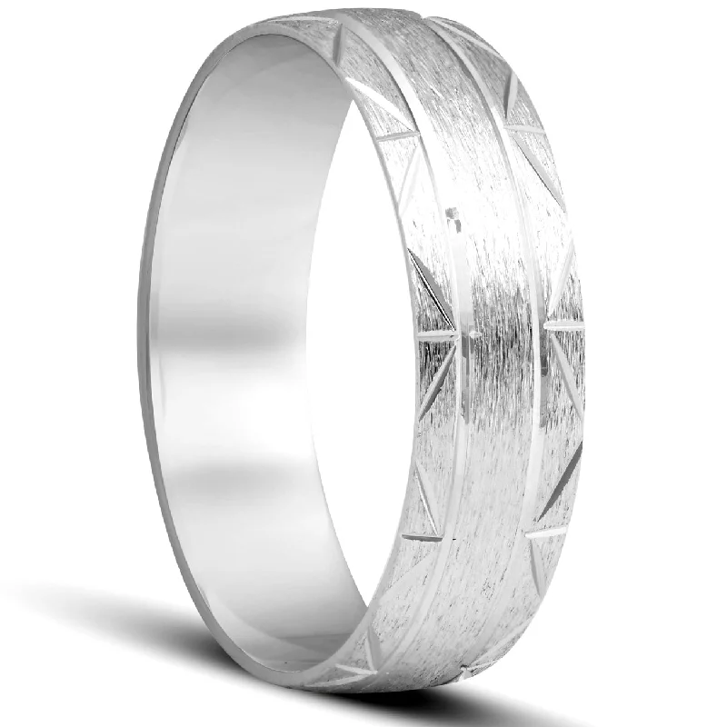 Rings great for occasions with special stones -Brushed Wedding Band 14K White Gold