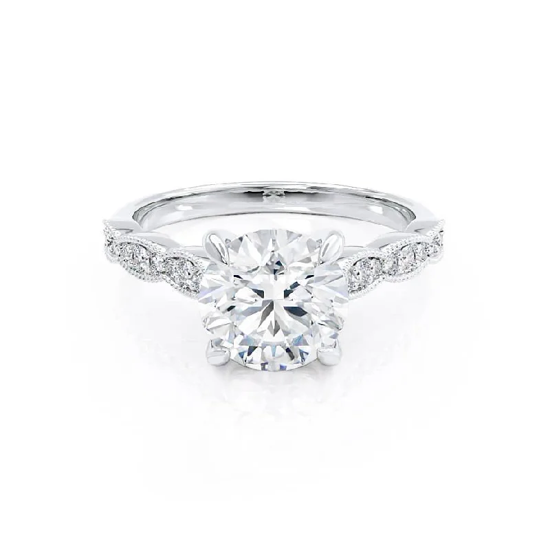 Diamond Rings for Valentine's Day-HONOR - Round Diamond Shoulder Set 18k White Gold Engagement Ring