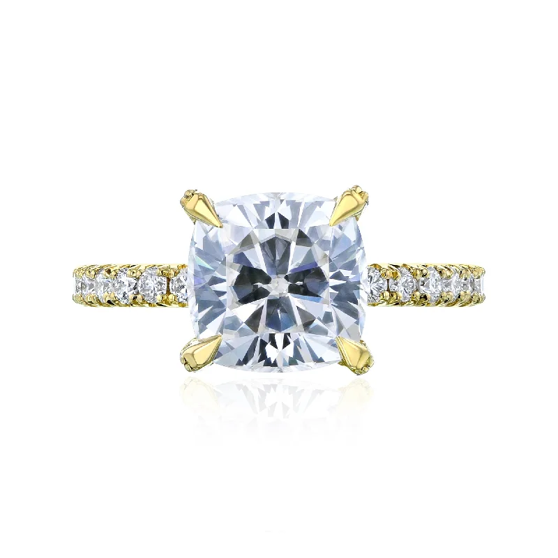 Party rings perfect for sparkling evening wear -Cait - Cushion Moissanite & Diamond Pavé Ring