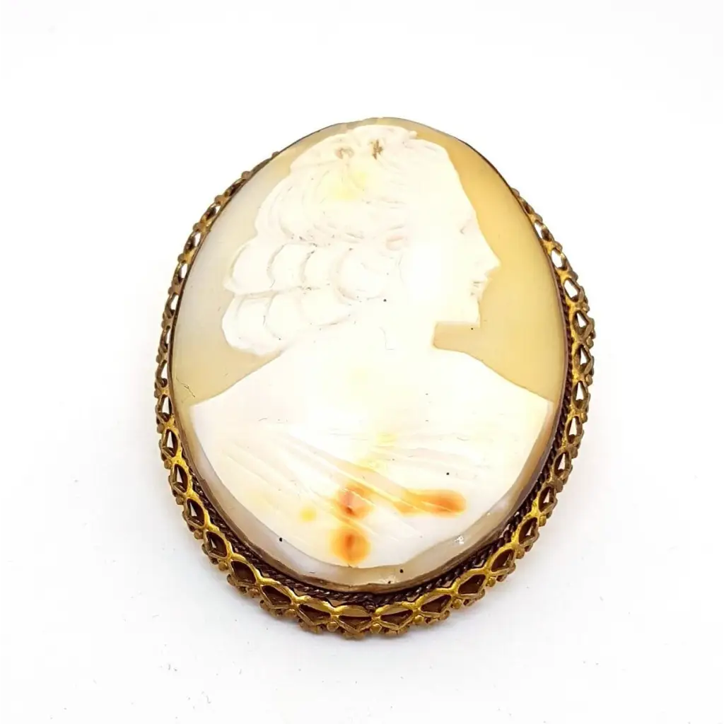 Raw brooches and pins with natural stone charm -Antique cameo. Victorian cameo brooch, shell cameo pendant.