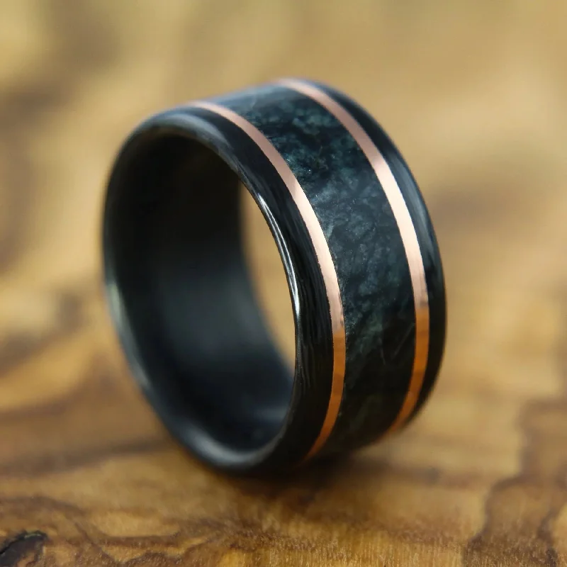 Rings with retro settings for vintage charm -Carbon Fiber, Gold, and Marble Ring