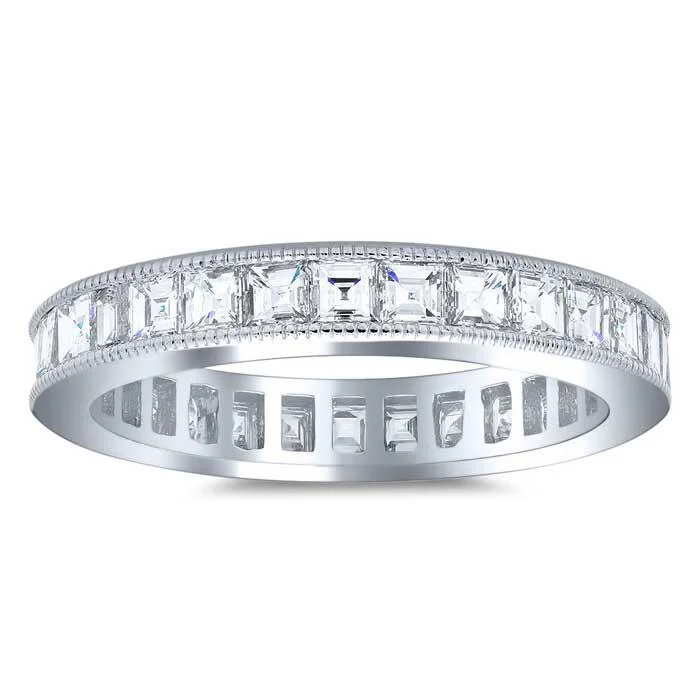 Diamond Rings for Nurses' Elegance-2.00 cttw Carre Cut Channel Set Milgrain Diamond Eternity Band