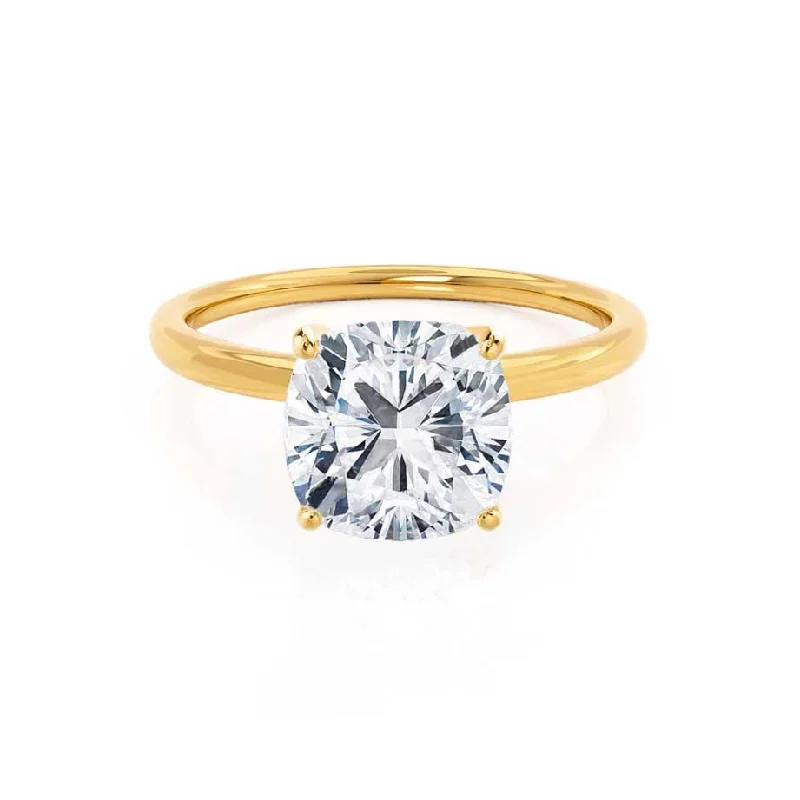 Rose Gold Diamond Rings for Romantic Hue-LULU - Cushion Diamond Petite Solitaire 18k Yellow Gold Engagement Ring