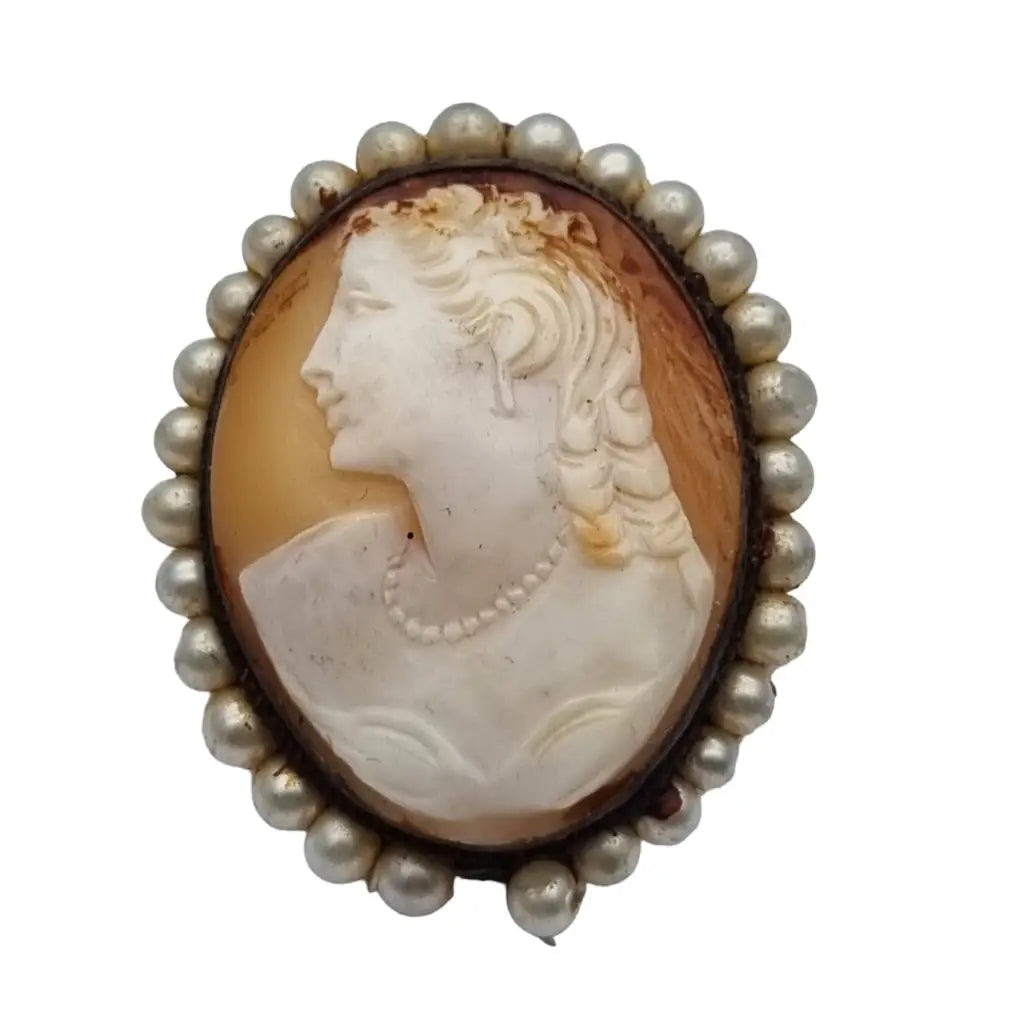 Brooches and pins perfect for holidays with gems -Carved shell cameo pendant, antique pearl brooch for women.