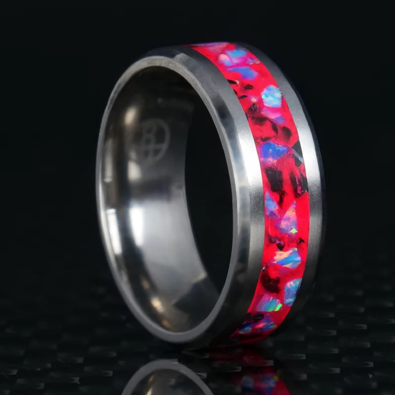 Rings great for occasions with special stones -Cotton Candy Opal Glowstone Ring on Titanium