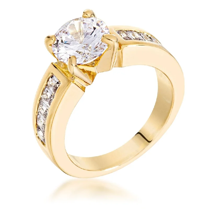 Open rings with airy bands for style -Cubic Zirconia Golden Engagement Ring