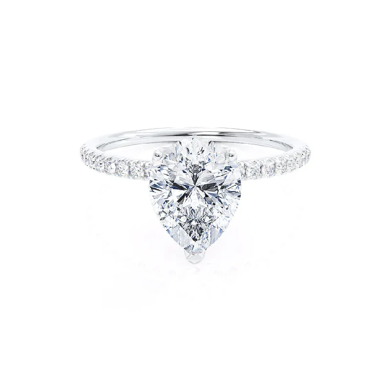 Diamond Rings for Engagement Ceremony-MACY - Pear Diamond Petite Shoulder Set Platinum 950 Engagement Ring