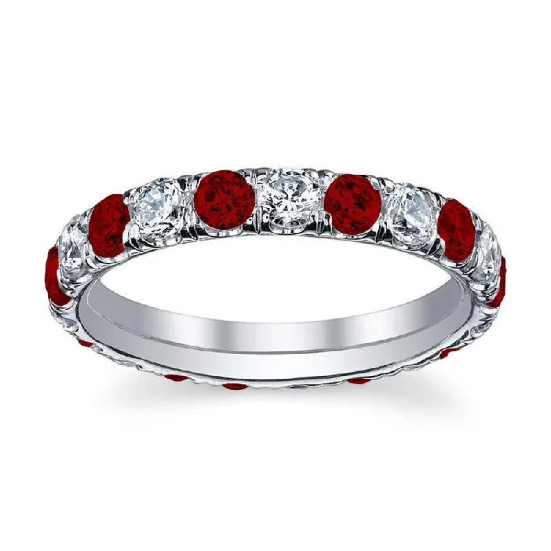 Diamond Rings with Peridot Inclusion for Green Touch-Diamond and Ruby U-Pave Eternity Ring