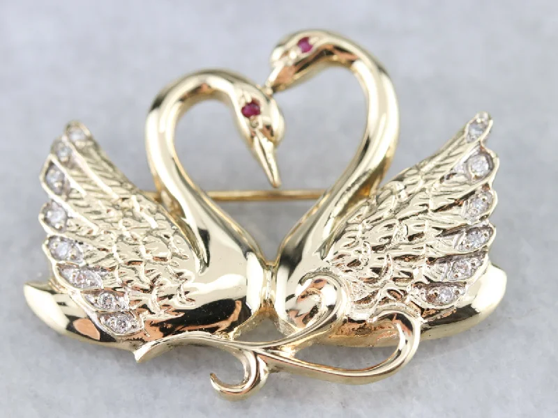 Mixed brooches and pins with dual metal styles -Diamond Love Swans Brooch