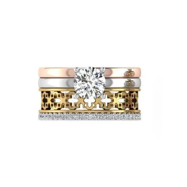 Three-Stone Diamond Rings for Symbolism-Diamond Stackable Bridal Set Rings