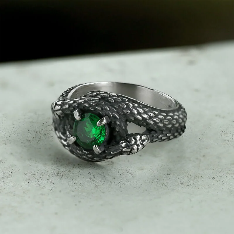 Wrapped rings with wire for boho charm -Double Snake Entwined Cz Stone Stainless Steel Ring