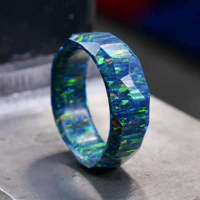 Sculpted rings with carved bands for art -Dragon Scale Opal Ring