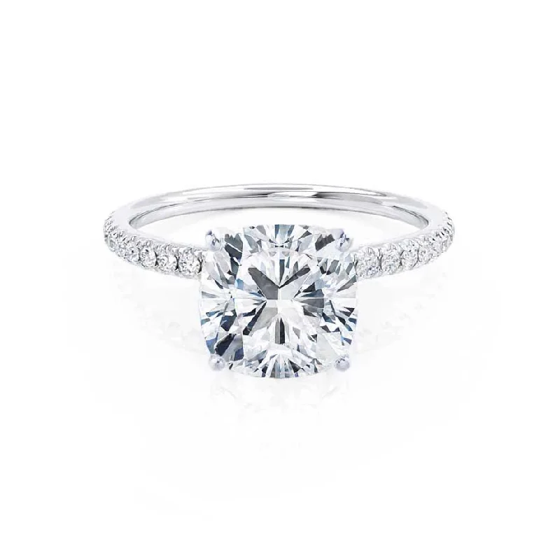 Diamond Rings with Triple Bands for Complex Look-MACY - Cushion Diamond Petite Pavé 18k White Gold Engagement Ring