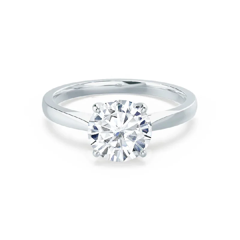 Diamond Rings for Father's Day-ELENA - Round Diamond Solitaire Cathedral 18k White Gold Engagement Ring