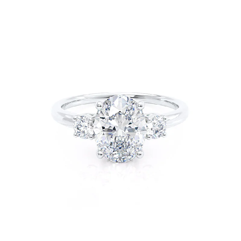 Diamond Rings for New Year's Eve-LOUELLA - Diamond Oval Petite Trilogy Platinum 950 Engagement Ring