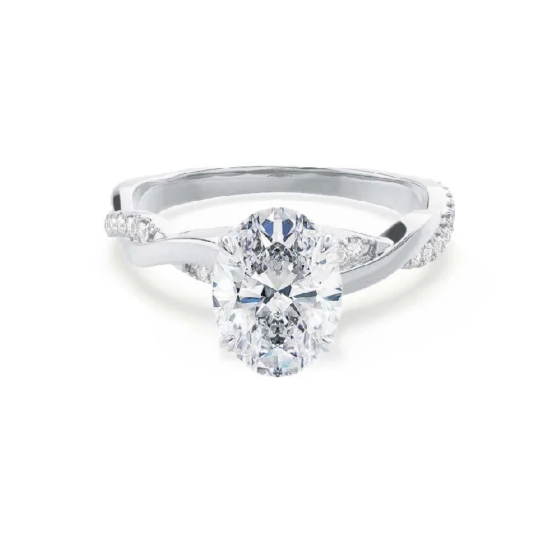 Pave Set Diamond Rings for Dazzling Look-EDEN - Ready to Ship 1.5ct/8x6mm Oval Moissanite & Diamond Platinum Vine Solitaire Ring