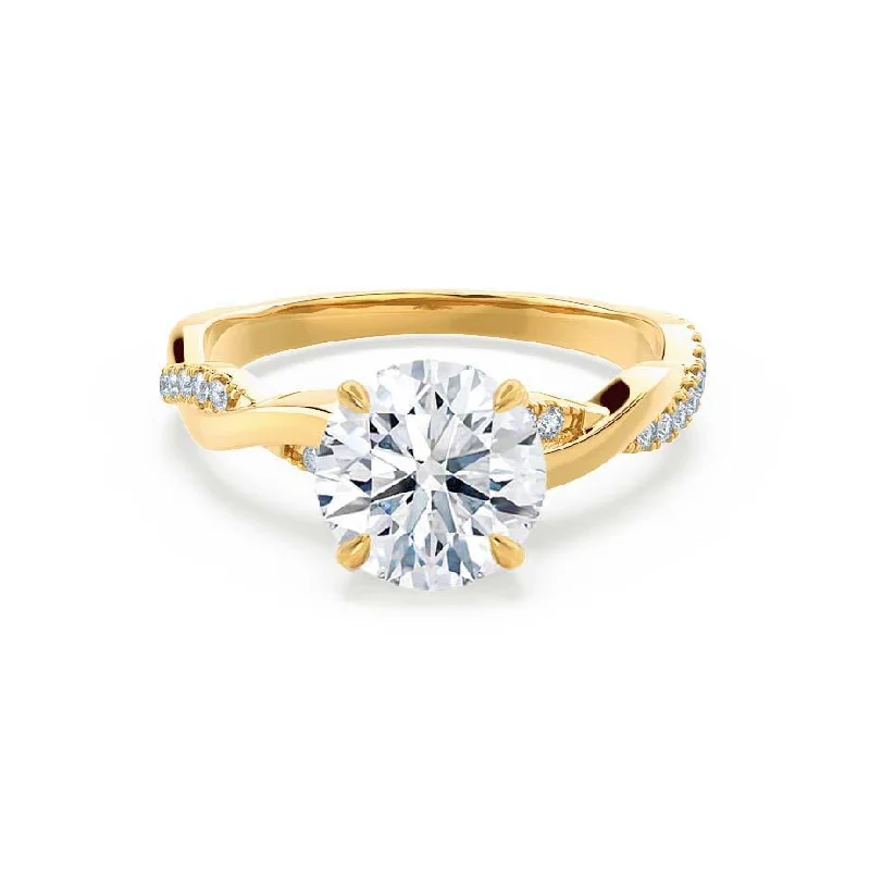 Diamond Rings for Musicians' Taste-EDEN - Round Natural Diamond 18k Yellow Gold Vine Solitaire Ring