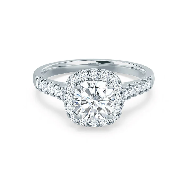 Diamond Rings for Architects' Aesthetics-OPHELIA - Cushion Diamond Halo Platinum 950 Engagement Ring