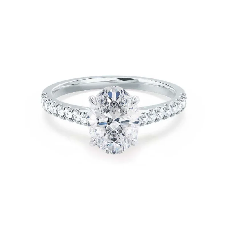 Diamond Rings for Lawyers' Sophistication-VIOLA - Oval Natural Diamond 18k White Gold Shoulder Set