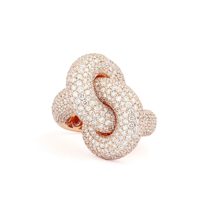 Sleek rings with floating stones for modernity -Legacy Knot Big (Fat) 18K Rosegold Ring w. Diamonds