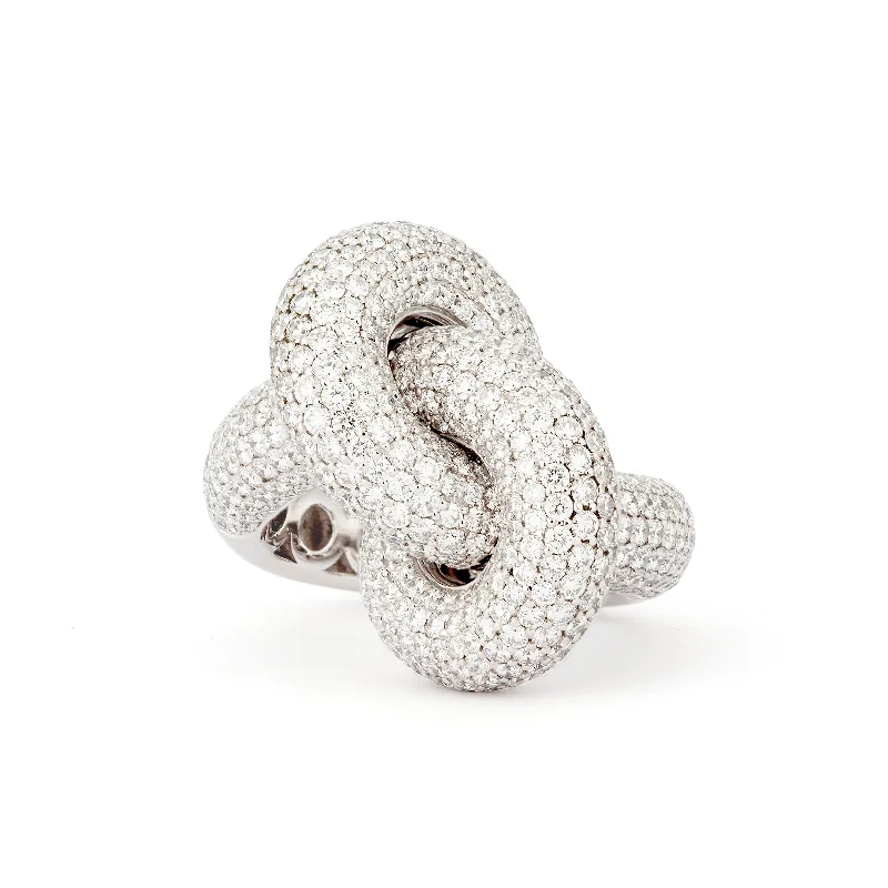 Rings with retro settings for vintage charm -Legacy Knot Big (Fat) 18K Whitegold Ring w. Diamonds