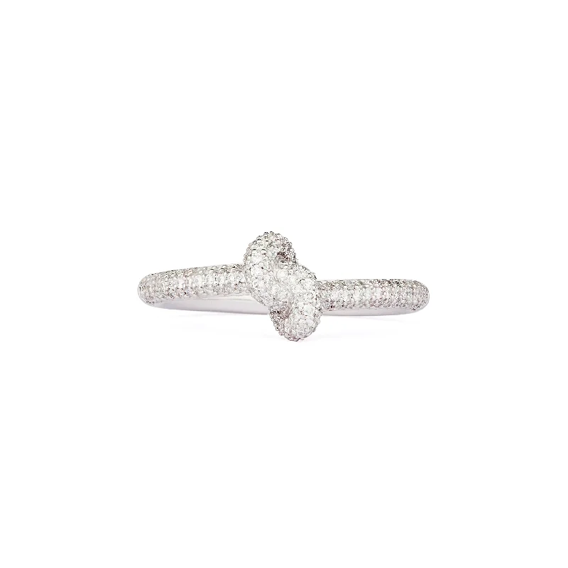 Layered rings designed for stacking finger fashion -Legacy Knot Mini (Slim) 18K Whitegold Ring w. Diamonds