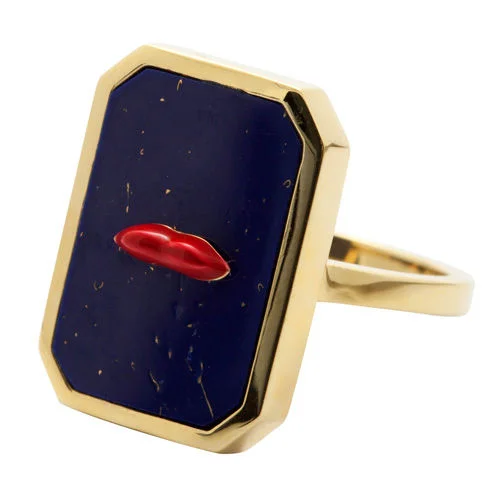 Rings featuring smoky quartz for subtle depth -One Lip Red & Blue Gold Plated Ring