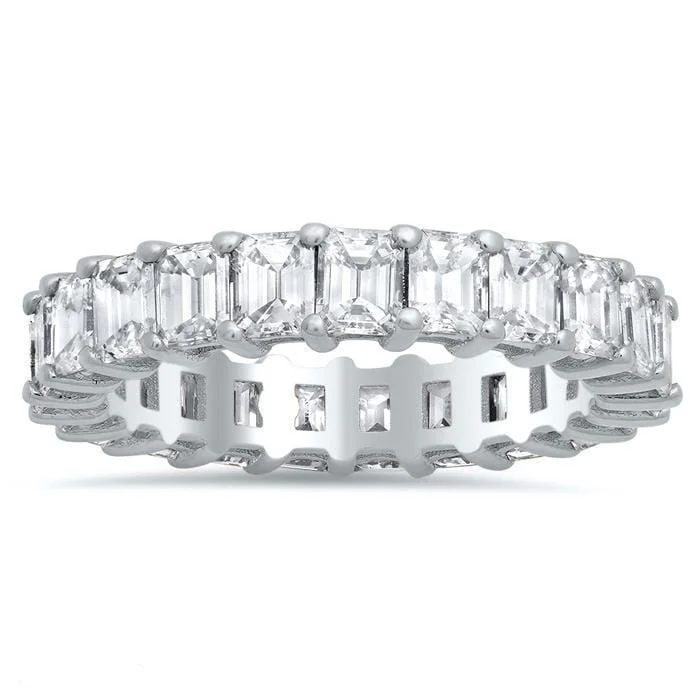 Diamond Rings with Ruby Companion for Color-4.00 cttw Emerald Cut Shared Prong Diamond Eternity Band